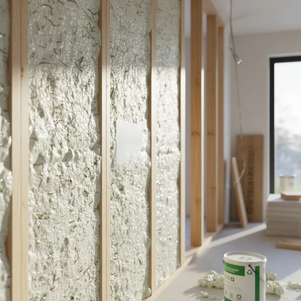 Spray foam applied in the wall cavities of a residential room